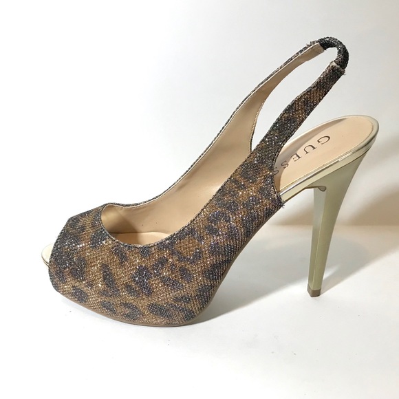 🤩NEVER WORN Guess Leopard Glitter Print Heels🤩 - Picture 2 of 6